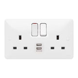 Hager Sollysta WMSS82USB Switched Double Socket with Twin USB Ports